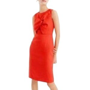 J. CREW Drape Knot Linen Hibiscus Orange Dress Sleeveless Lined Midi Sheath 0